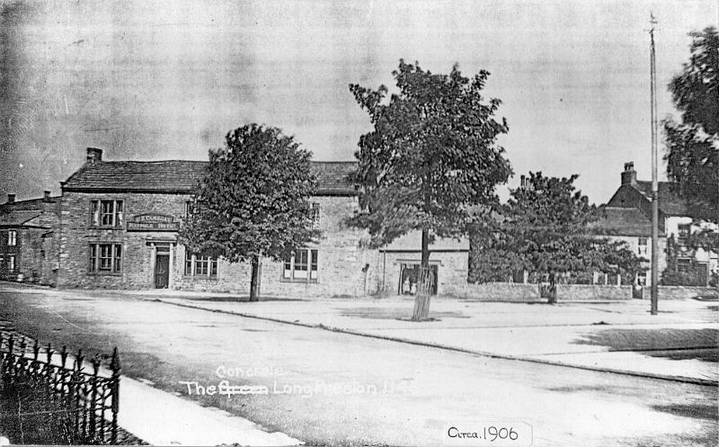 Concrete c 1906.JPG - The Concrete and Maypole Hotel around 1906.Philip Cambray was landlord of the Maypole Hotel from 1897 to 1908,  also called the Eagle Hotel during this time. Mrs Cambray was landlady from 1908 to 1925. Note the stables adjoining the inn ( behind the central tree )   and the very tall Maypole with what looks like a weather vane on the top.